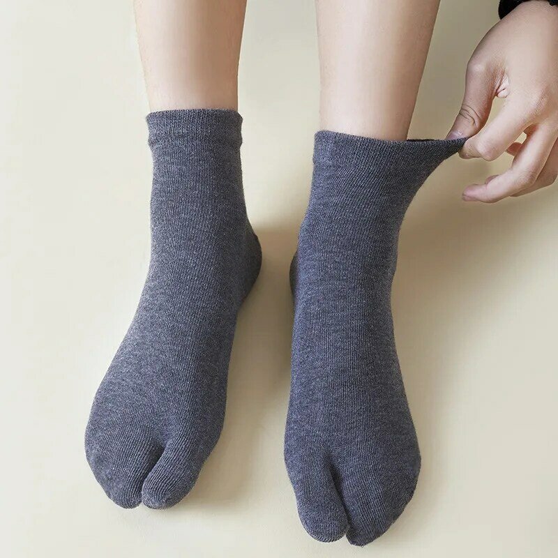 Calcetines tobilleros de algodón para hombre, chanclas de 2 dedos, estilo japonés, sandalia, Punta dividida, 5 pares