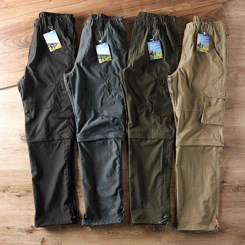 Men's Retro Casual Detachable Cargo Pant Shorts 2024 New Fashion Solid Color Lightweight Quick Drying Pant Trendy Commuting Pant