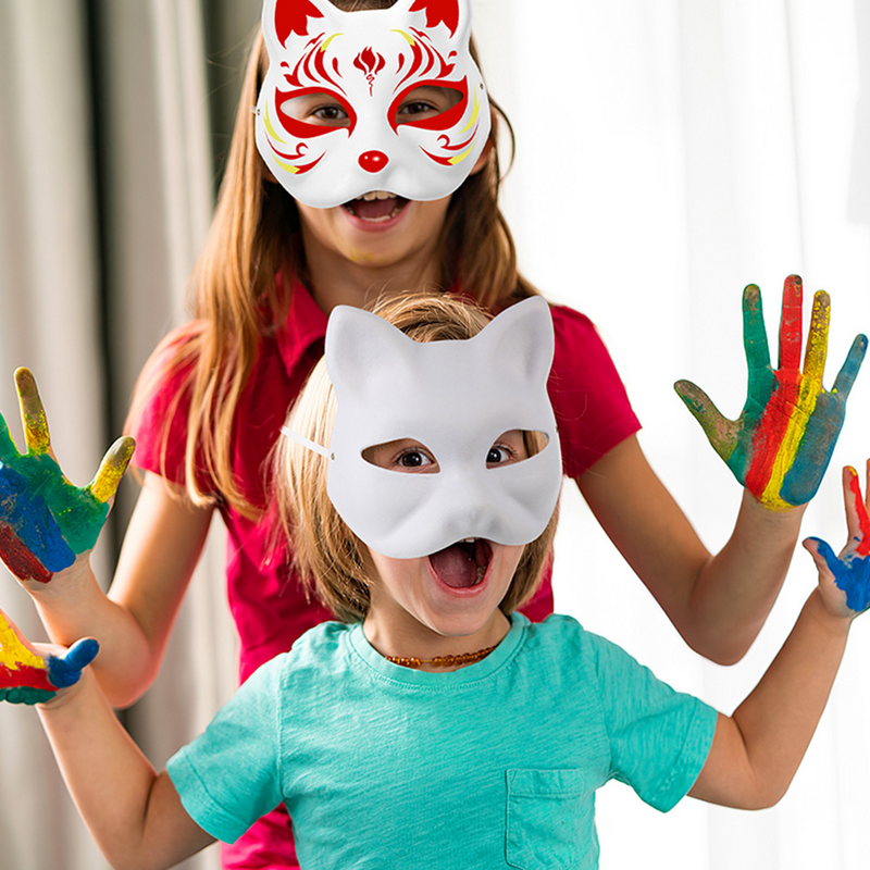 5/4/3/2pcs Masquerade kertas Masquerade bola topeng hewan Putih Halloween Cosplay kucing Diy untuk wajah Paintable pasangan setengah hewan
