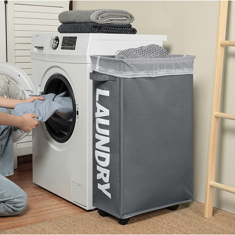 Home Slim Laundry Basket Storage Organizer with Handle Rolling Collapsible Dirty Clothes Hamper Cestas De Almacenamiento