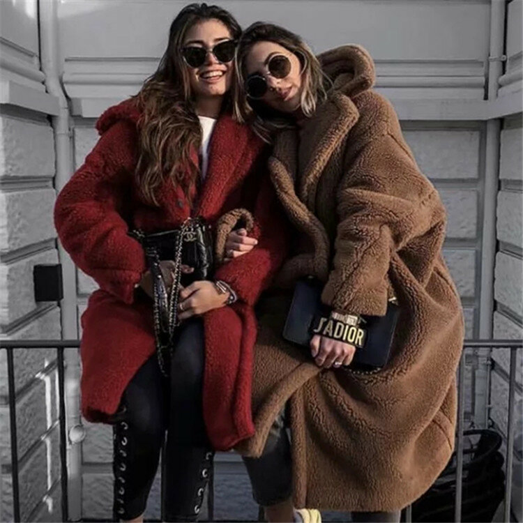 Casaco de lã de pelúcia casaco de inverno feminino grosso quente oversized chunky outerwear casacos de pele falso lambswool