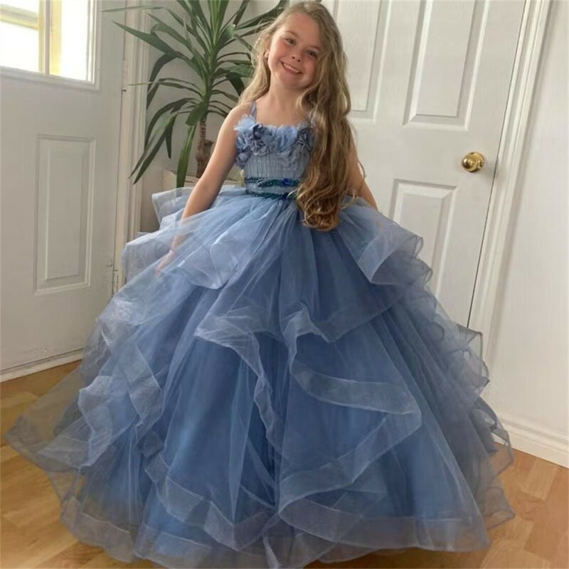 Flower Girl Dresses Princess Decal Fluffy Tulle Custom Ball Gown Up Floor-length First comunione Birthday Activity Gown