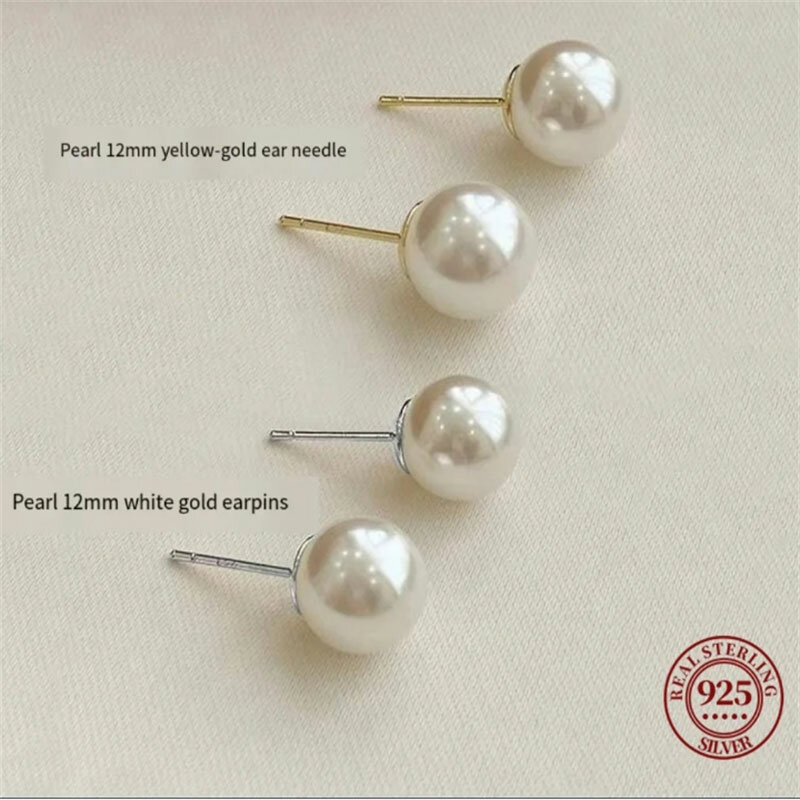 Senlissi-Boucles d'oreilles en argent regardé 925 pour femme, perle blanche d'eau douce, bijoux cadeaux, vente en gros, 4-14mm
