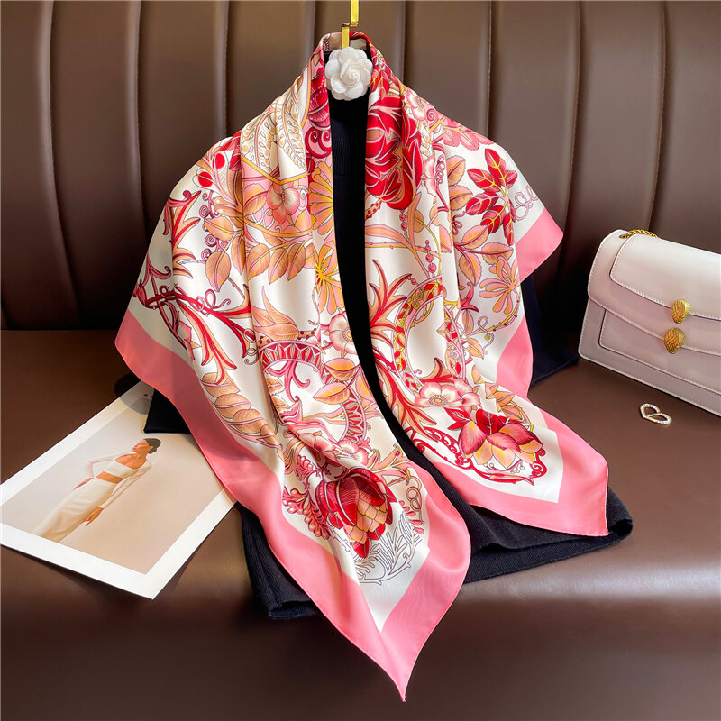 Pañuelo cuadrado de seda de sarga 2022 para mujer, bufanda de marca de lujo, Hijab, chal, diadema, Foulard
