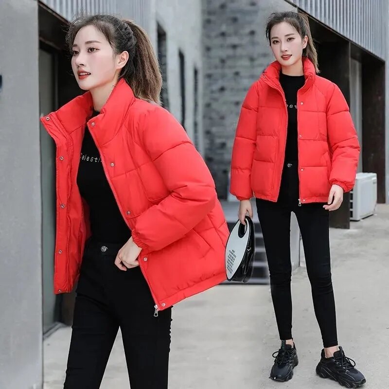 2023 Winter New Korean Women Overcoat Parka Stand-Up Collar Down Cotton Padded Parkas Jacket Female Casual Warm Ladies Overwear