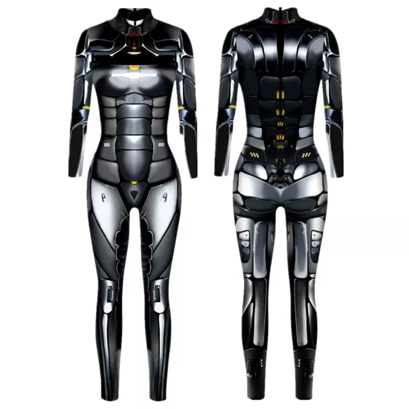 Mode Halloween Frauen Overall Roboter Krieger Punk Zukunft Technologie Stil Karneval Cosplay Kostüm sexy schlanke Bodysuit für Mädchen