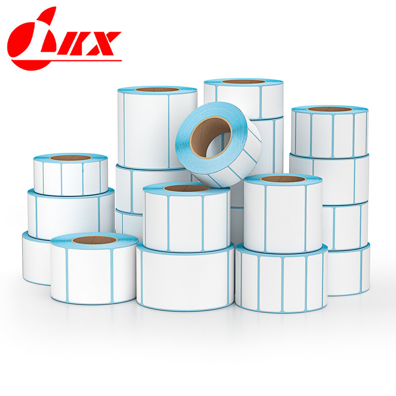 LKX Waterproof 30-40-50-60-70-80MM Wide Blank Direct Print Thermal Paper Adhesive Labels Barcode Label Price Tag Roll Oil Proof