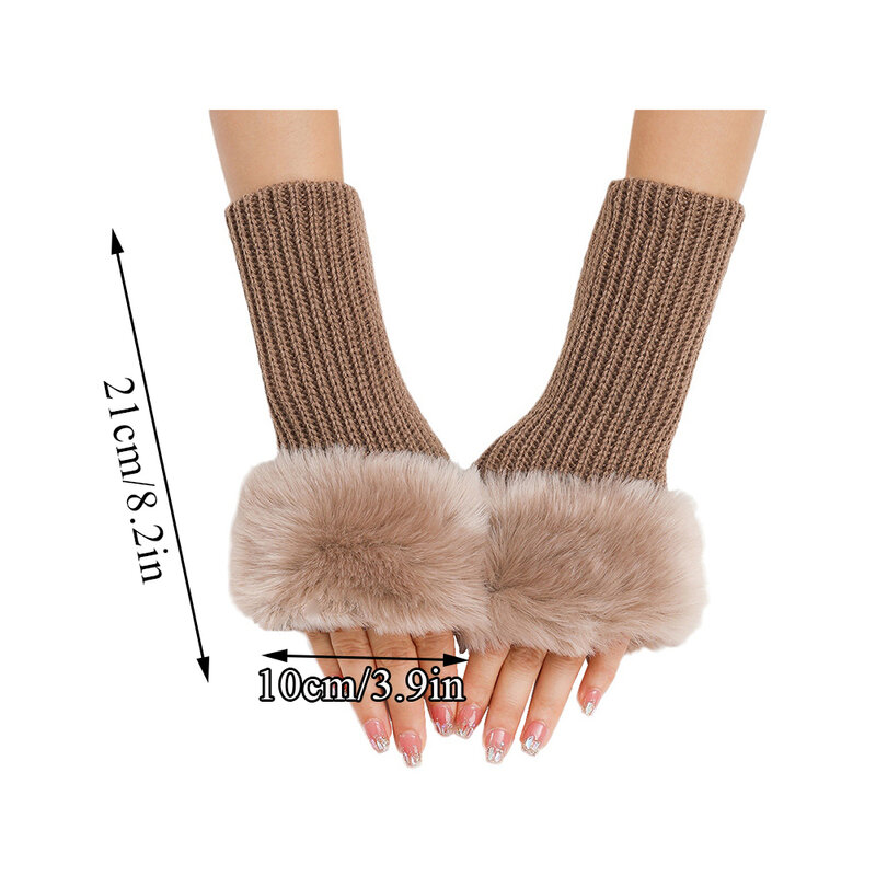 Autumn Winter Furry Faux Rabbit Fur Fingerless Gloves Arm Cover Women Elbow Mittens Warm Elastic Armband Clothing Accessories