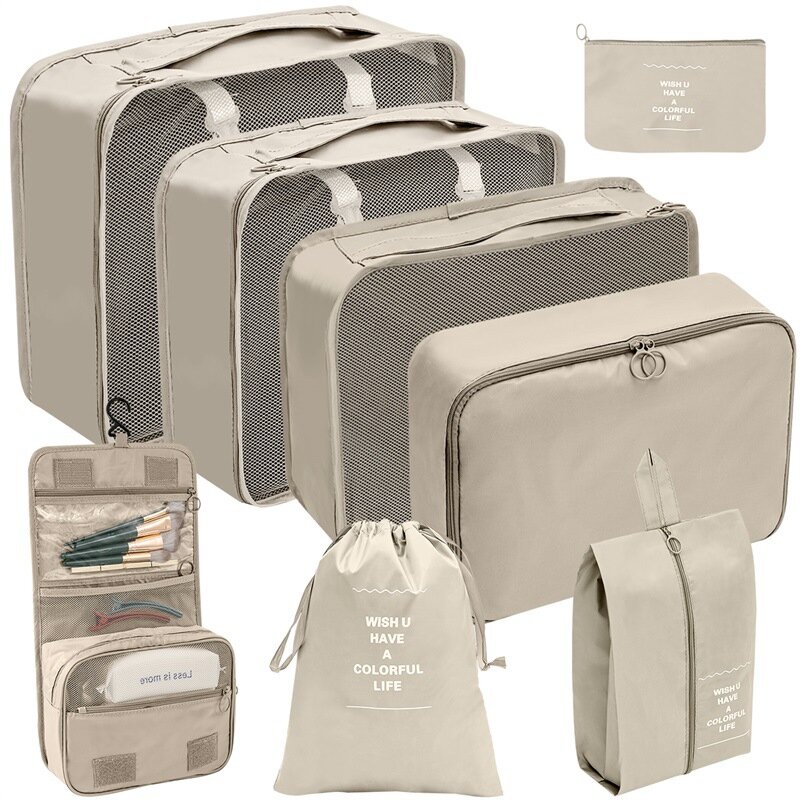 Bolsa de almacenamiento de viaje impermeable, bolsa organizadora de equipaje de gran capacidad, clasificación de ropa, cubos de embalaje, maletas, juego de 8 piezas