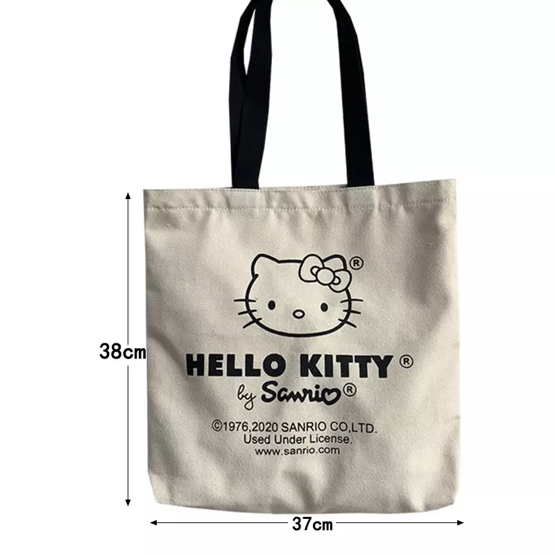 กระเป๋า tas Jinjing kanvas Hello Kitty กระเป๋าใส่ของชำแบบใช้ซ้ำได้กระเป๋าทรงสี่เหลี่ยมเดินทางแบบน่ารักกระเป๋าสะพายไหล่สวยงามปรับแต่งได้ตามต้องการ