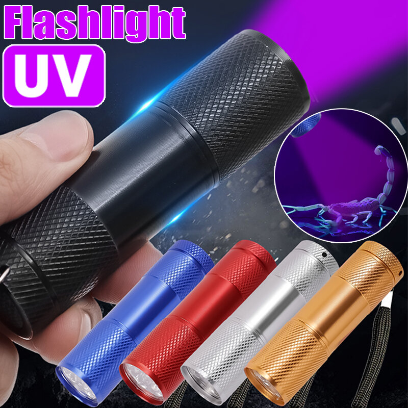 Senter UV tahan air senter Mini lampu hitam ultraungu Senter 9LED tahan air untuk hewan peliharaan anjing noda urin