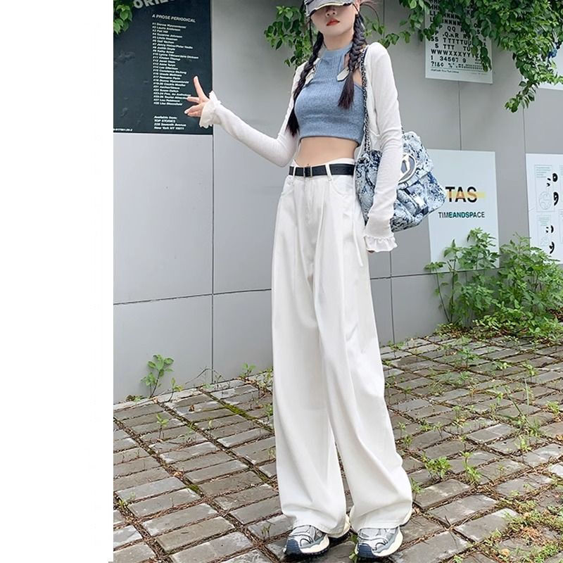 Białe z szerokimi nogawkami damskie jeansy 2024 wiosna/lato koreańskie wydanie nowy szczupły dopasowane i wiszące codzienne spodnie Trend