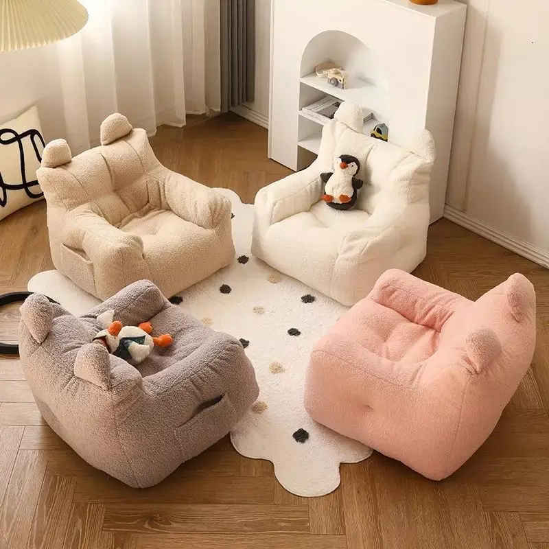 Sofa anak usia 3-8 tahun, kursi anak laki-laki perempuan bulu lembut, perabotan anak-anak hewan peliharaan tanpa bingkai