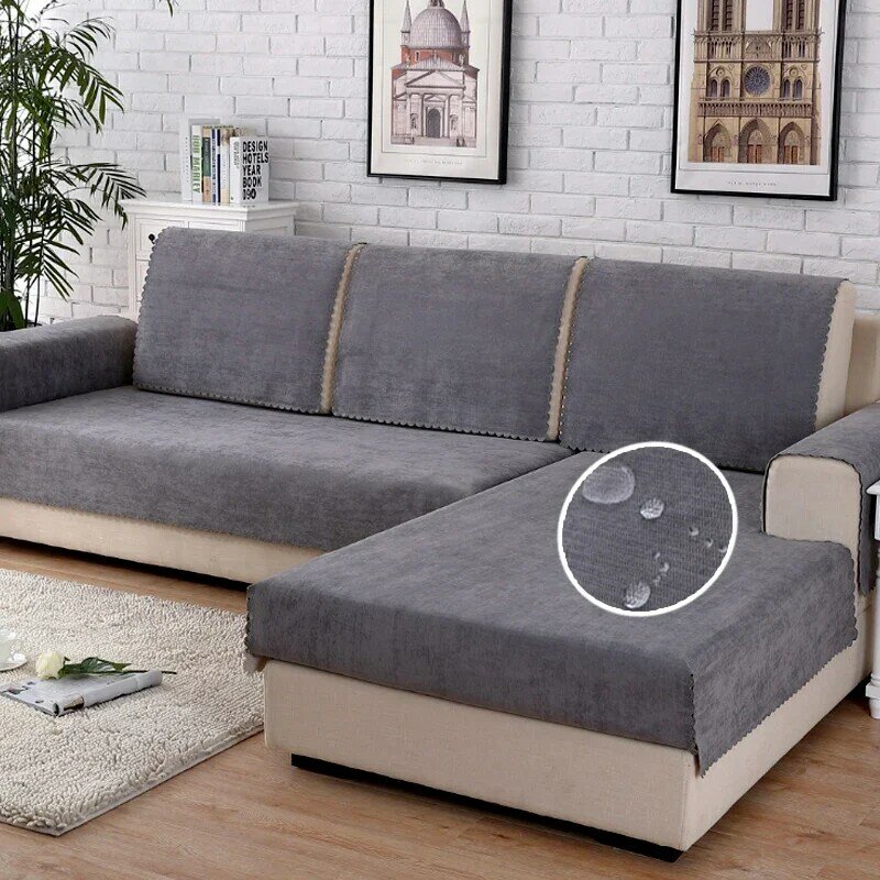 Funda de sofá impermeable antideslizante para sala de estar, Protector de poliéster de Color sólido para mascotas, perros y niños