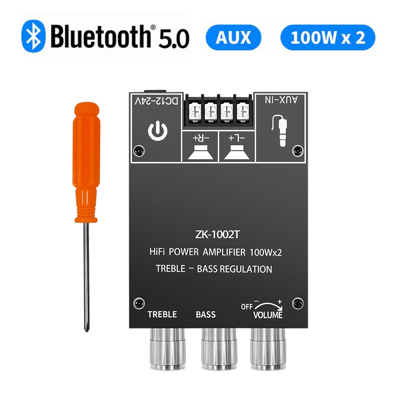 ZK-1002T 100Wx2 Bluetooth 5.0 Penyesuaian Treble dan Bass Subwoofer Papan Amplifier Saluran Daya Tinggi Audio Stereo Bass AMP