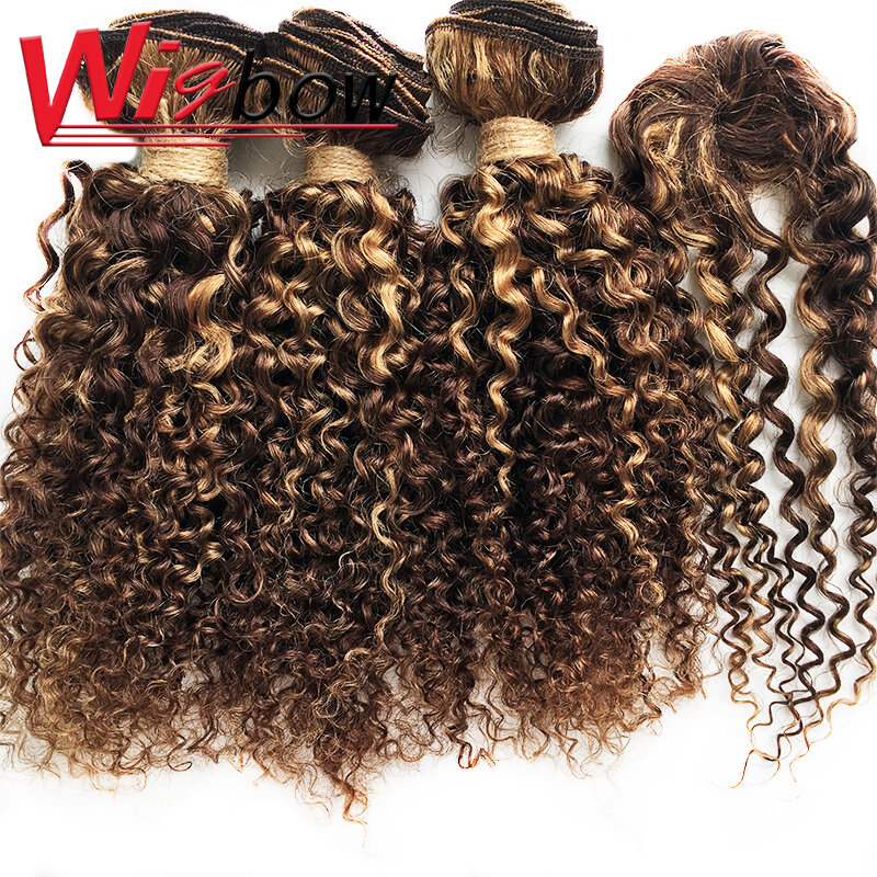 Krótkie pasma ludzkich włosów z farbowaniem Ombre z zamknięciem brazylijskie zestawy Jerry Curly z zamknięciem 8 10 12 cali krótkie naturalne włosy ludzkie