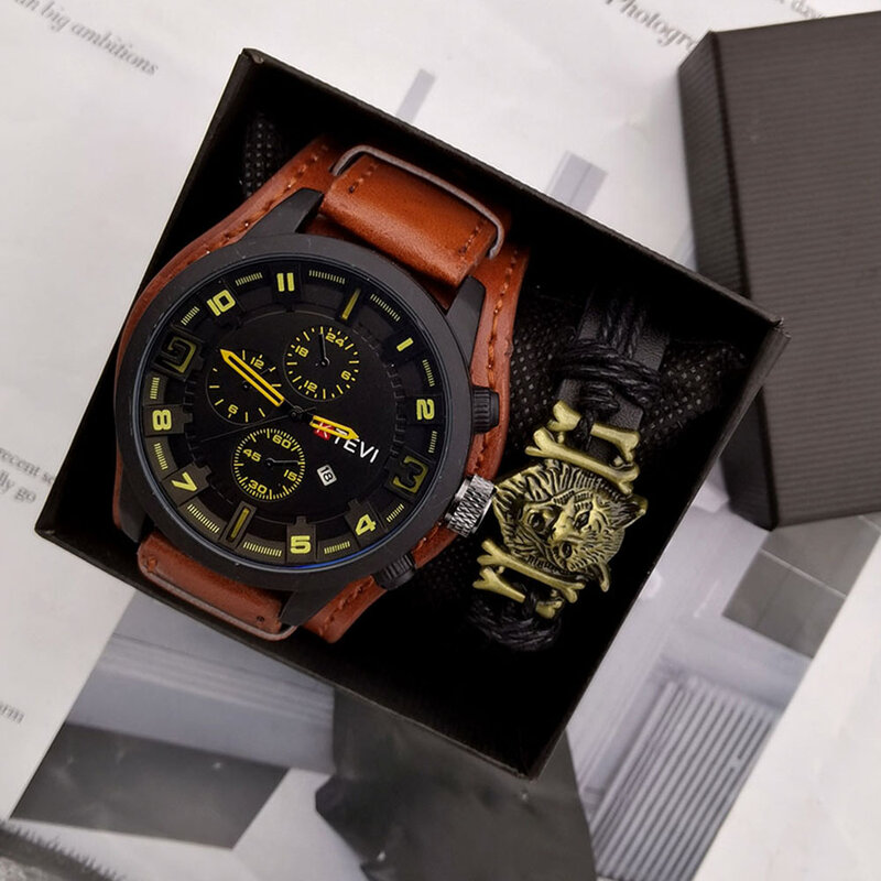남성용 시계, 최고 브랜드 럭셔리 패션 캐주얼 비즈니스 쿼츠 시계, 날짜 손목 시계, 팔찌와 상자 포함