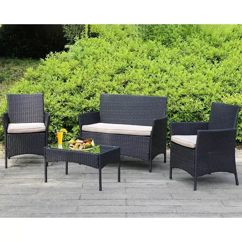 Meble ogrodowe krzesło rattanowe komplet sofy wiklinowej zestaw mebli ogrodowych balkonowe ze stolikiem kawowym przy basenie ganek trawnik