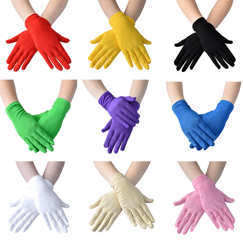 1Pair Milk Silk Stretch Mittens Gloves Ladies Stretch Short Full Finger Gloves Women Christmas Party Prom Costume Accessories