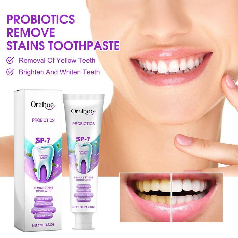 Pasta de dientes blanqueadora SP 7, pasta de dientes blanqueadora y refrescante, cuidado bucal con probióticos, 120g, E6Y7
