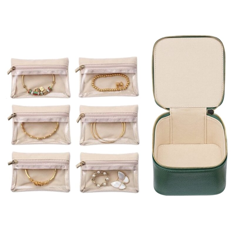 حافظة مجوهرات أنيقة من Q0KE مع 6 حجرات صندوق عرض مجوهرات صغير منظم مجوهرات أنيق هدية أنيقة للنساء