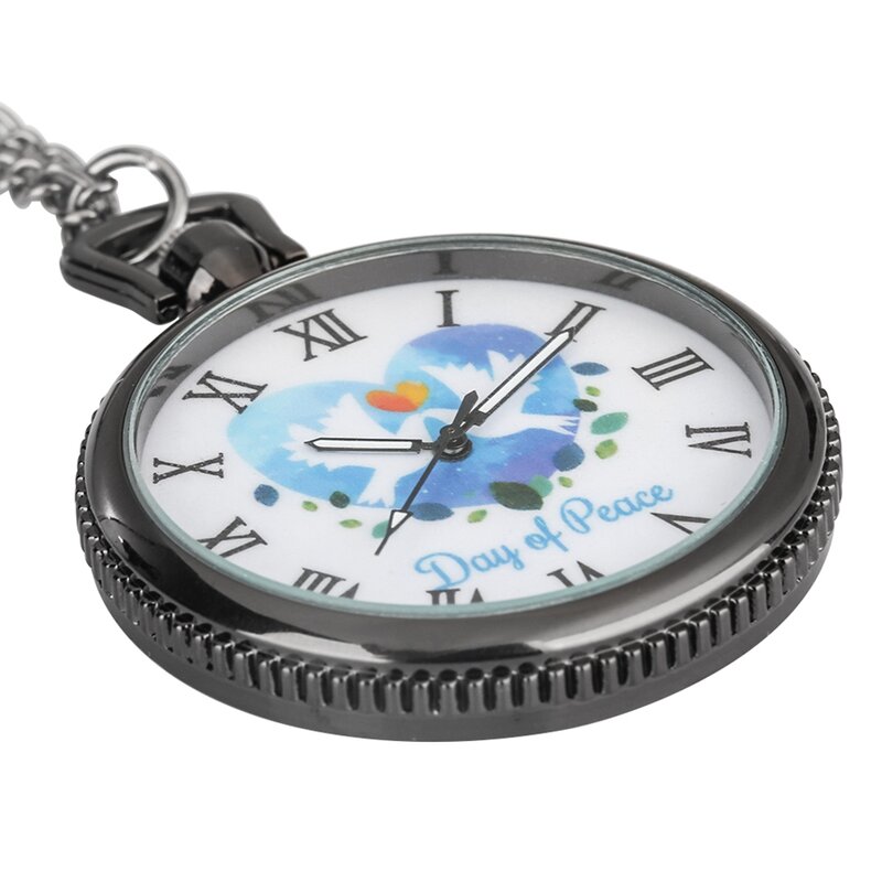 Gołąbek pokoju miłość z designem serca zegarek kieszonkowy kwarcowy dzień pokoju słowa naszyjnik wisiorek prezenty pamiątkowe zegar dla kobiet mężczyzn 2022