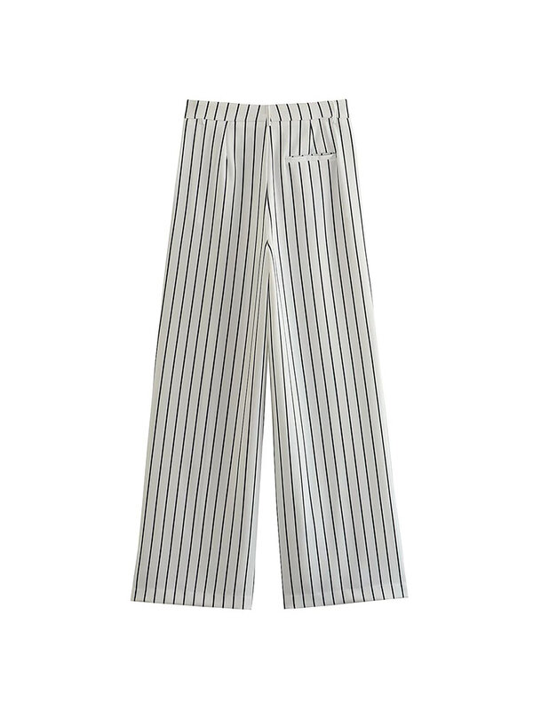 Kumsvag-pantalones de pierna ancha a rayas para mujer, pantalón informal holgado con botones, ropa elegante de calle OL, Primavera, 2023