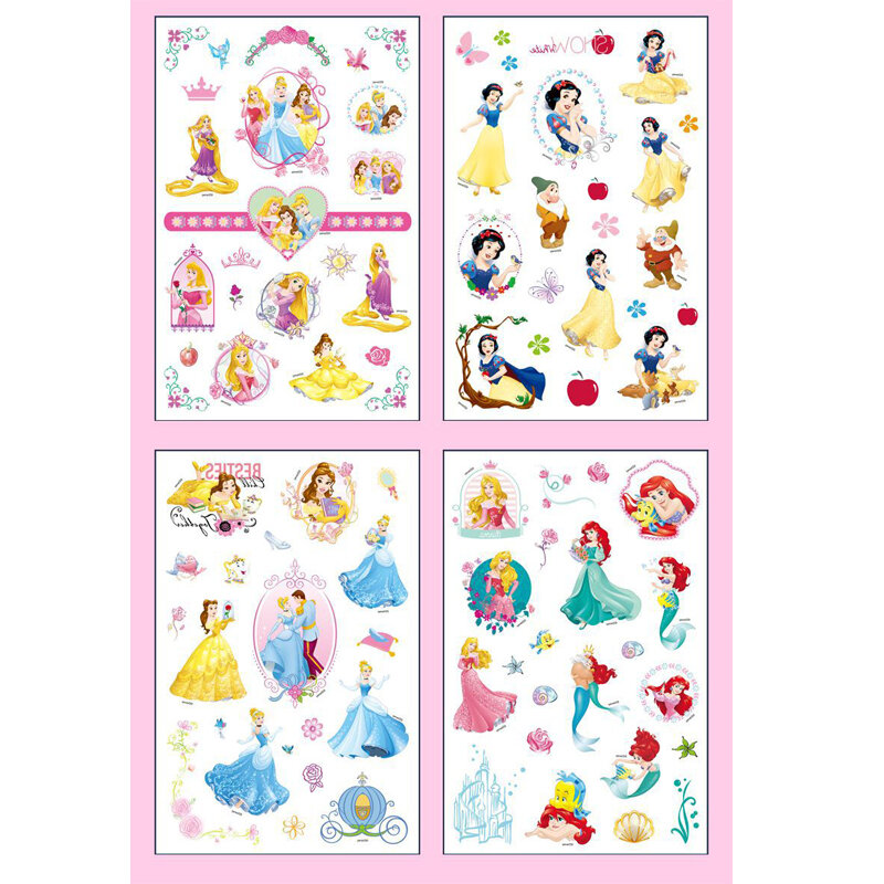 Disney-pegatinas de tatuaje de Princesa Sofía Stitch, unicornio, Frozen Cars, dibujos animados, regalo de cumpleaños para niños y niñas, 4 unids/set