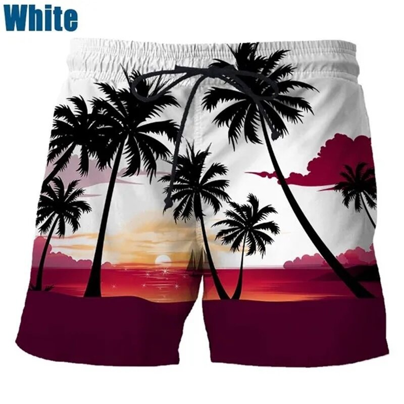 Coconut Tree celana pendek pantai Hawaii pria, celana pendek renang kasual motif 3D elastis tinggi cepat kering musim panas