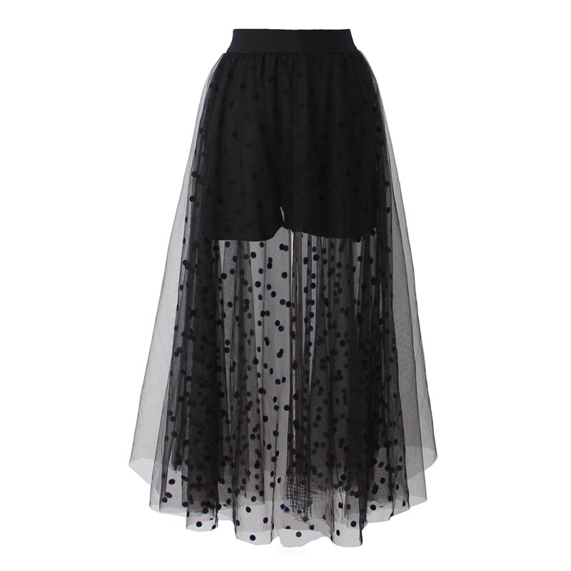 Летняя Тюлевая юбка в горошек, прозрачная сетчатая миди-юбка средней длины