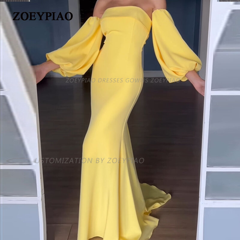 Żółta, długa sukienka syrenka na zamówienie sukienka na studniówkę فساتين للحفلات الراقصة pełne rękawy formalne فستان okazjonalne wieczorne suknia wieczorowa فساتينn
