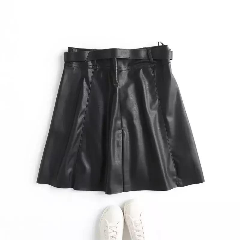 Women's 2023 Fashion Casual Joker Leather Belt Accessories Mini Skirt Retro High Waist Lined Women's Skirt Mujer