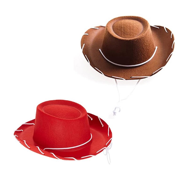 Dziecięcy brązowy czerwony filcowy kowbojski kapelusz drewna, regulowany kowbojski zachodni dużym rondem