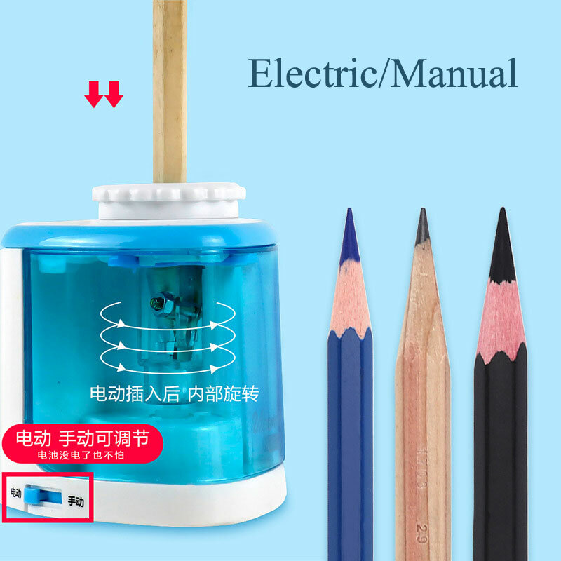Tenwin-Apontador de lápis automático portátil, elétrico ou manual, apontador de lápis 2 em 1, apontador de lápis automático, papelaria para crianças e adultos