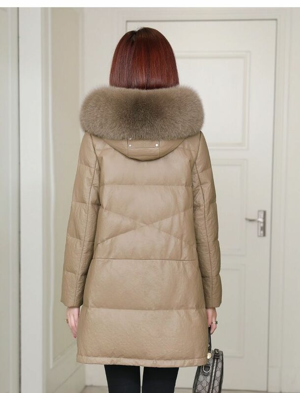 Casaco de couro PU feminino, tamanho grande, estilo midi, cabelo de raposa falso, roupas de inverno femininas, 2023