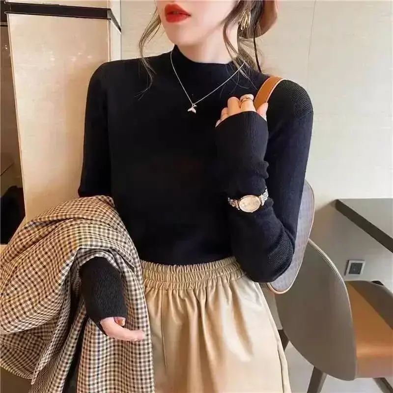 2024 Fashion warna Solid Turtleneck wanita musim gugur musim dingin Sweater rajut Pullover Primer dasar Sweater Korea Slim-fit Pullover