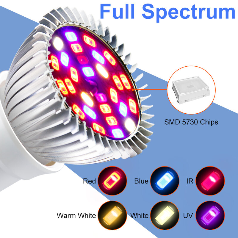 Luz LED de espectro completo para cultivo de plantas, fitoamplificador USB para plantas E27, lámpara UV LED 18W 28W, plántulas de interior, luces Led para cultivo de semillas de flores