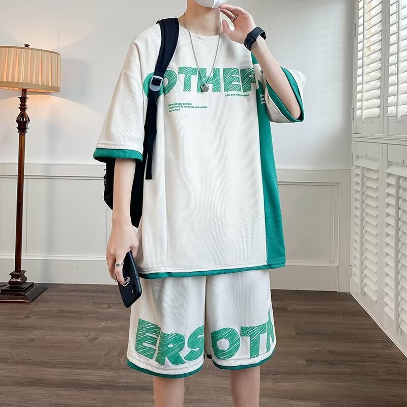 Youth Casual Running Sleeve + Shorts Set 2024 Summer Tracksuit Fashion Patchwork Sports Suit Streetwear High-Quality Versatile