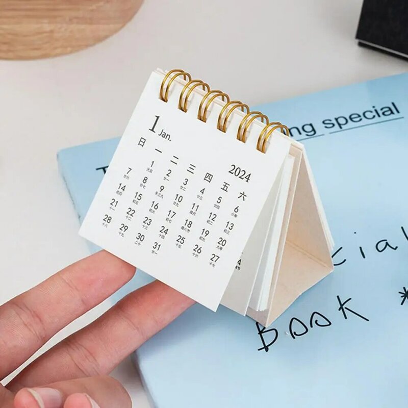 Mini Coil Desk Calendar Plan Book Spiral Coil Page Turning Date Recording 12 Monthly Calendar Office School Supplies