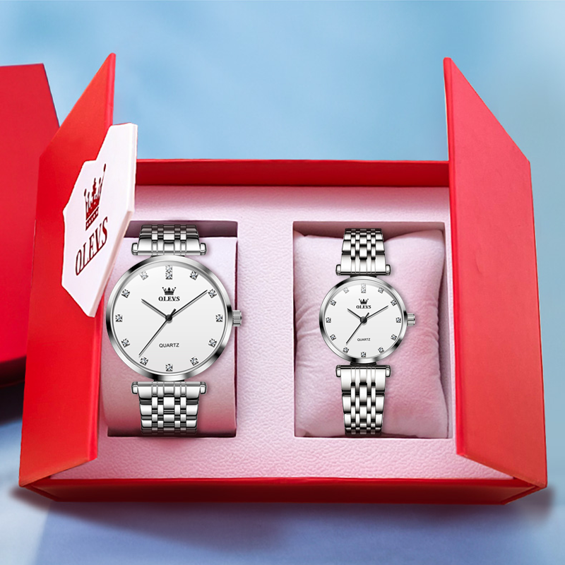 Conjunto de relógios OLEVS para casais, tendência fashion, requintado relógio Lover, caixa de presente original, relógio dele e dela, 5596