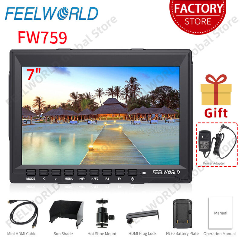 FEELWORLD FW759 7 Inch DSLR Camera Field Monitor IPS HD 1280x800 LCD Display with HDMI AV Input Video Assist Portable for Camera