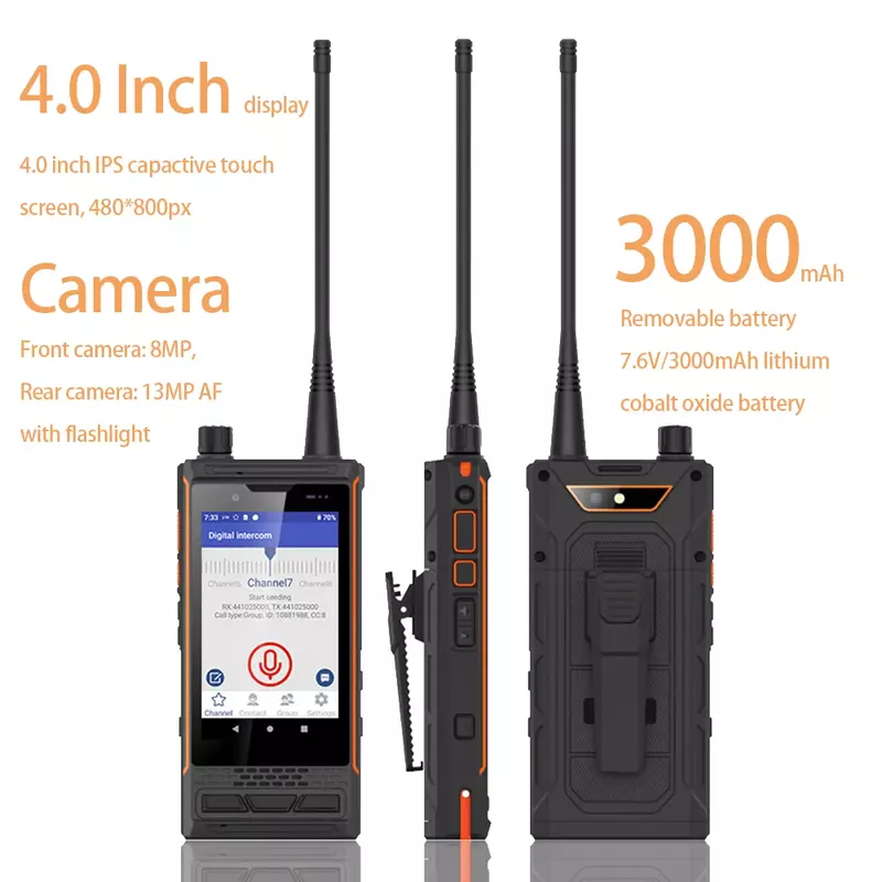 UNIWA-Zello Walkie Talkie Smartphone, Android 9, IP68 Impermeável, UHF, VHF, DMR PTT, 4GB + 64GB, Rádio Zello 4G Uso do Telefone Celular, P4 4W