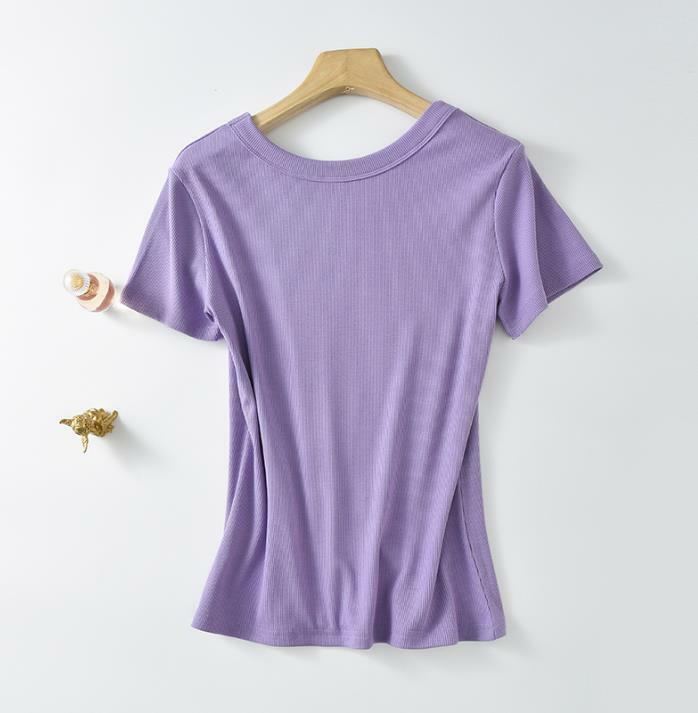 Solide Basic Kurzarm Damen T-Shirt lässige Farbe