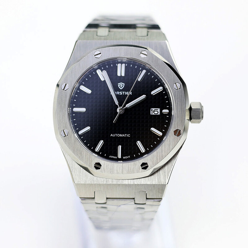 PORSTIER-Relógios de pulso mecânicos automáticos para homens, aço inoxidável, vidro safira, relógios impermeáveis, luxo, original, NH35, 100m