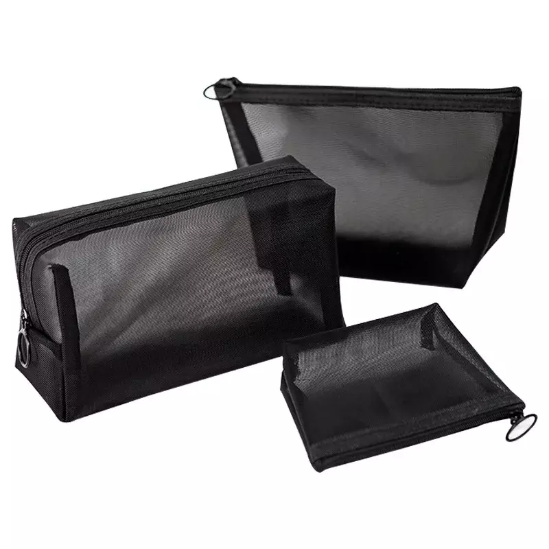 Black Mesh Makeup Bag Women Transparent Cosmetic Bag Small Large Portable Storage Bags Travel Toiletries Towel Organizer Pouch