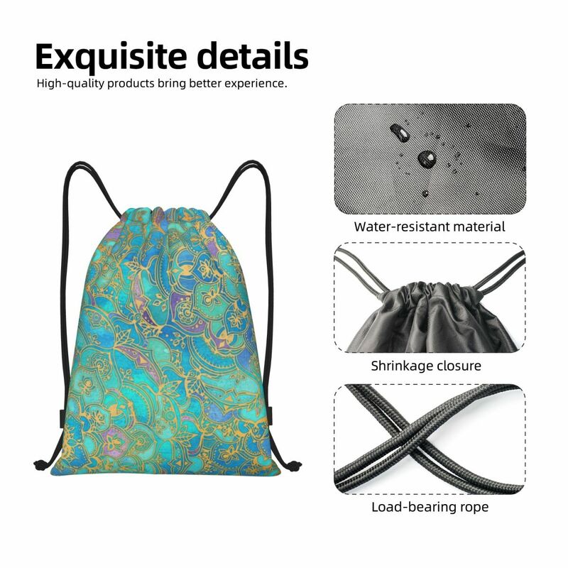 Sapphire Jade Stained Glass Mandala Drawstring Bag for Shopping Yoga Backpacks Women Men Bohemian Boho Sports Gym Sackpack