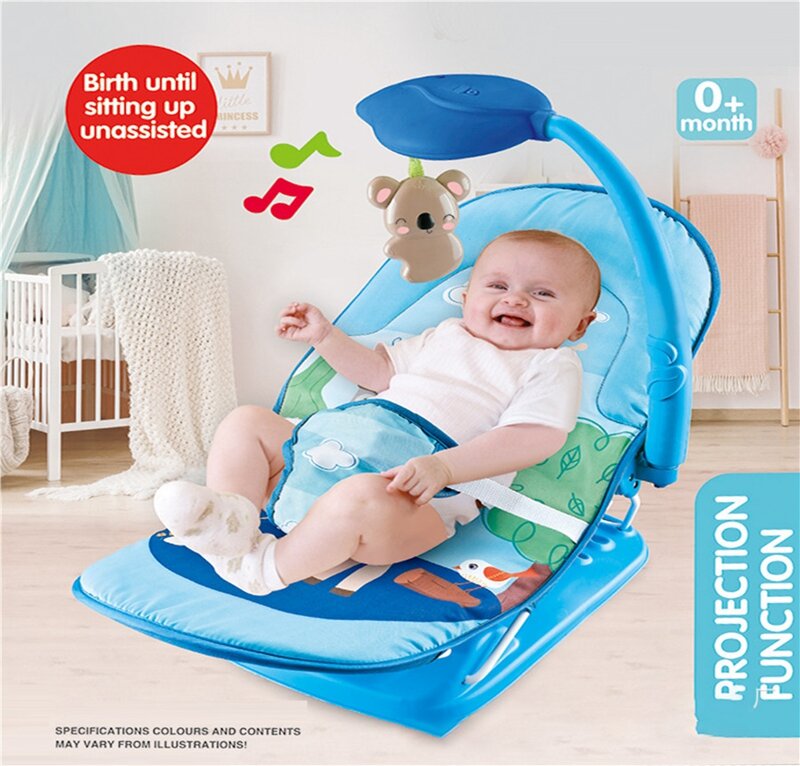 Multi função cadeira de balanço para bebês e crianças jovens música cadeira de vibração com projeção de controle remoto reclinador cedo