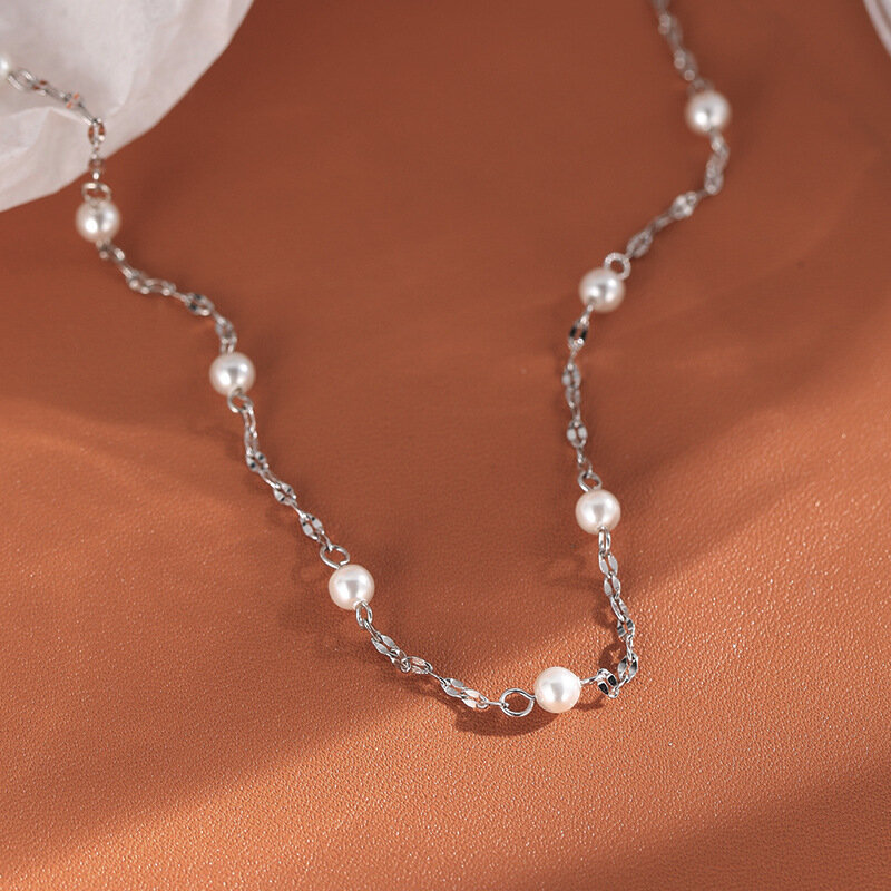 925 perła z polerowanego srebra długi Choker łańcuszek naszyjnik dla kobiet szerokie Fine Jewelry prezent urodzinowy, na przyjęcie weselne