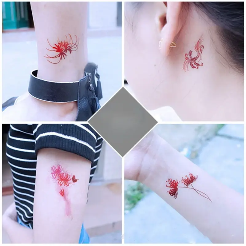 Tatuagens Temporárias com Flores Vermelhas para Mulheres, Tatuagem Falsa Impermeável, Decalques de Arte Corporal, 20 unid