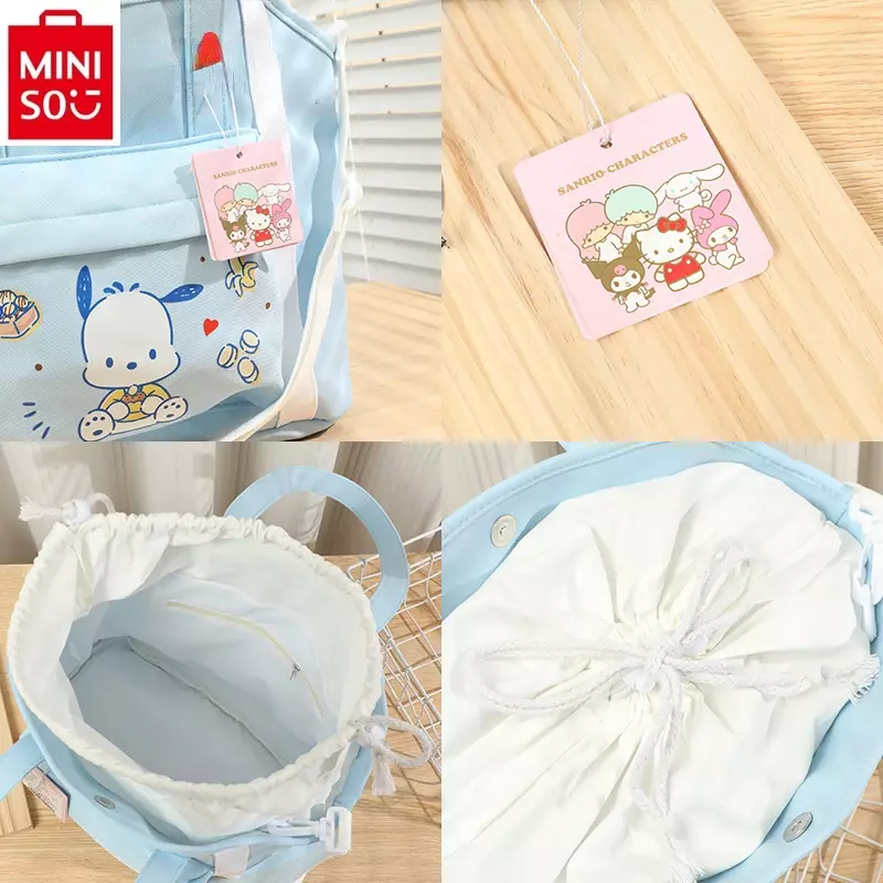 MINISO sanrio Hello Kitty Jade Gui Dog Print Large Capacity Drawstring Multi functional Storage Bag Women's Luggage Bag